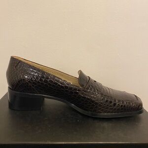 Bally Dark Brown Crocodile Pattern Loafers